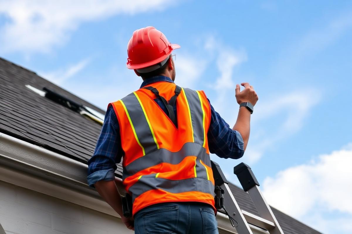 Adjuster inspecting a roof